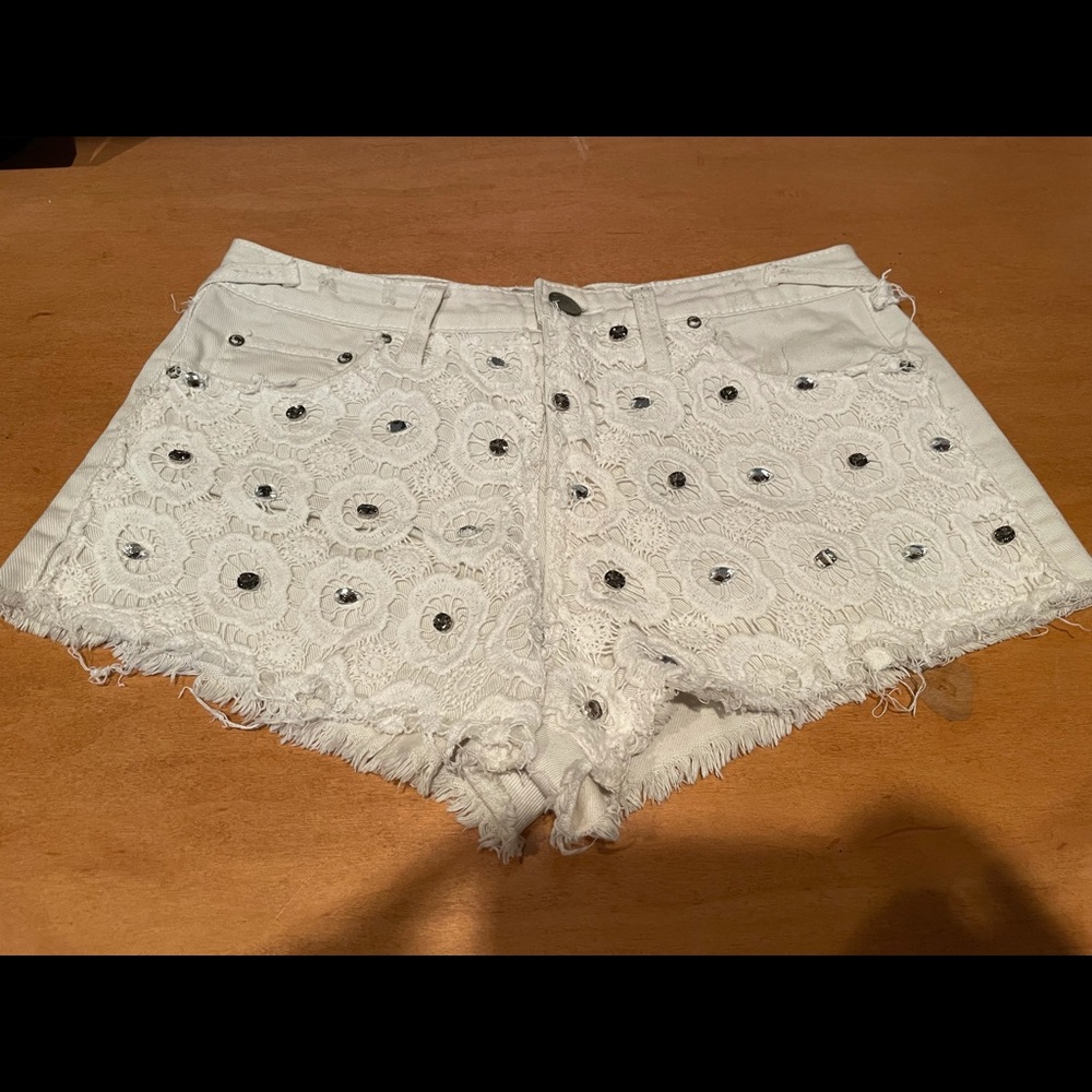 Free People White Jean/Lace Shorts
